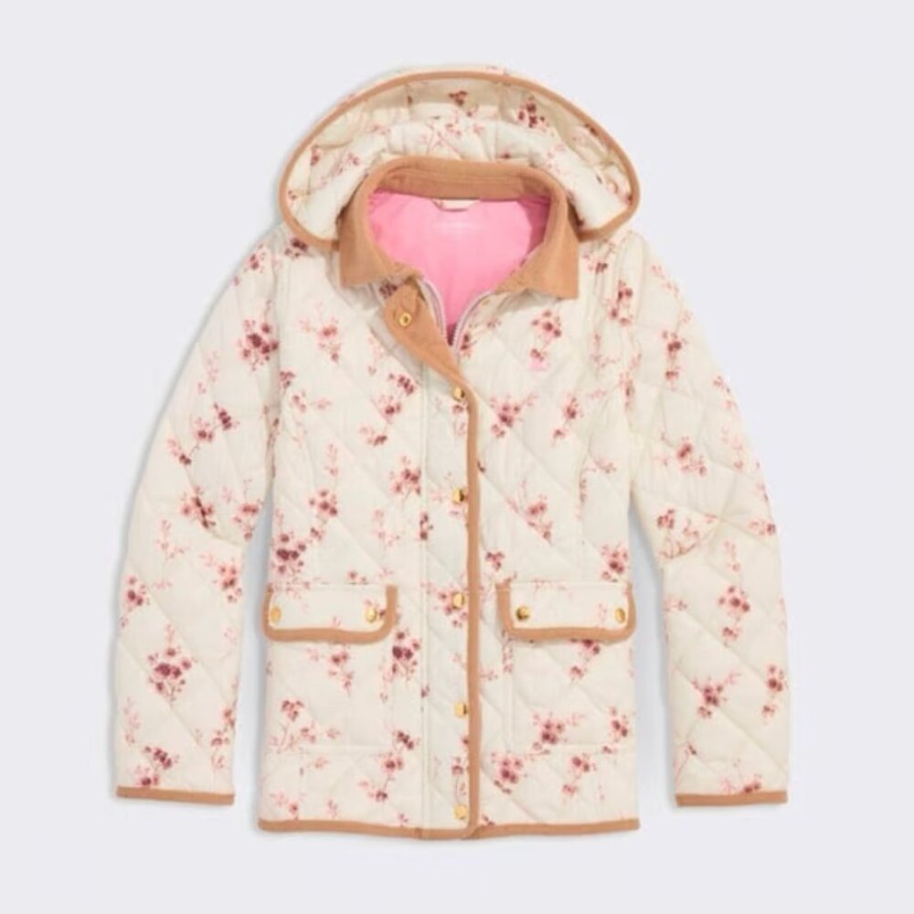 Vineyard Vines Girls' Quilted Barn Coat in Sienna Floral / Stone Sz 7